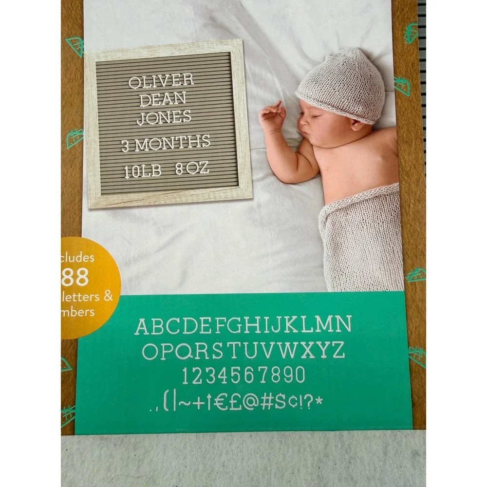 Kate & Milo Letterboard Set 10x10 Gray Wood Frame 188 White Letters Numbers